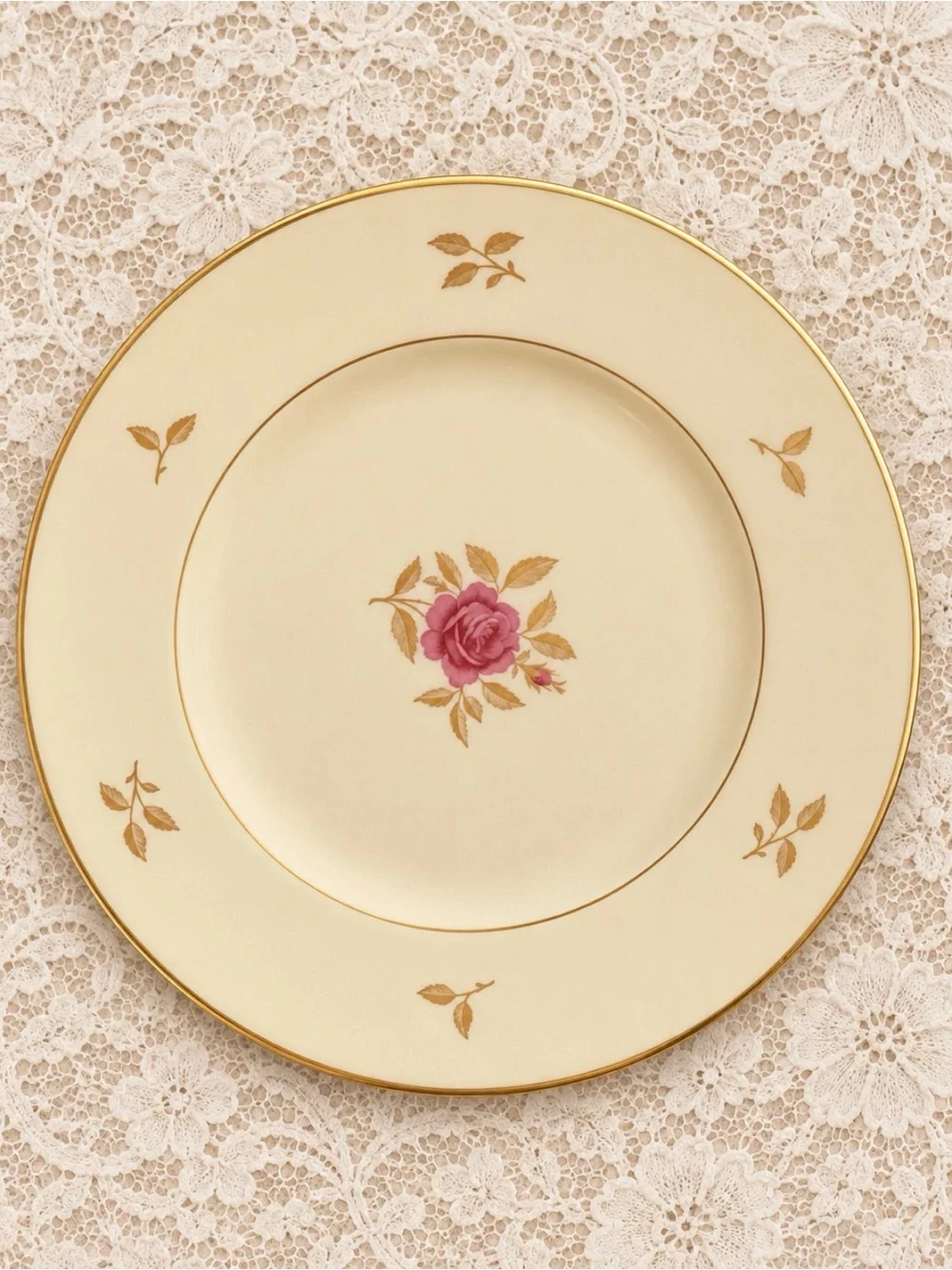 Vintage Lenox Rhodora Collection Salad Plate Rose with Gold Accent